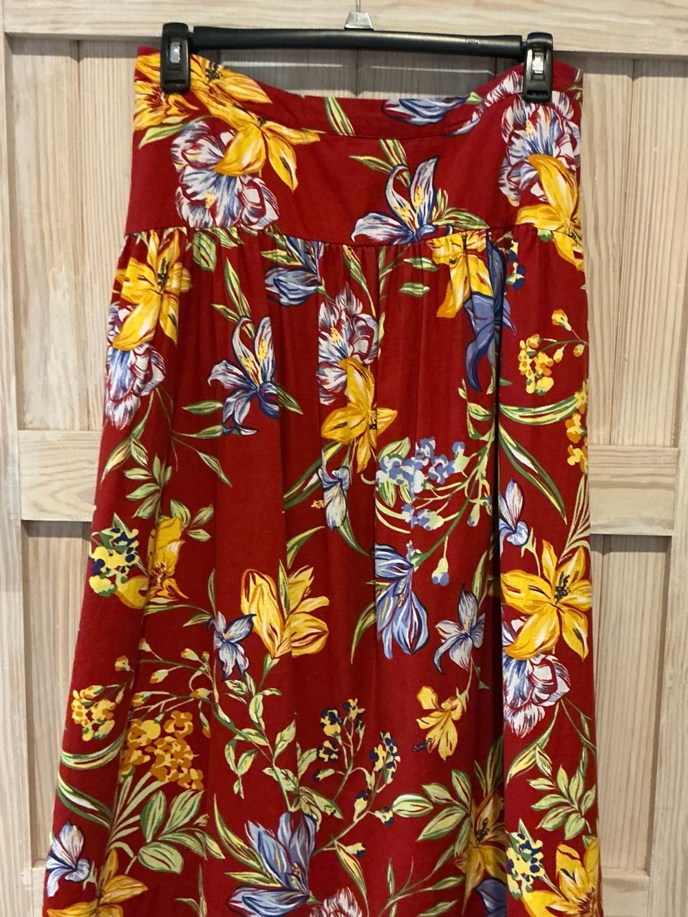 A New Day Red Skirt with Yellow & Blue Floral Print